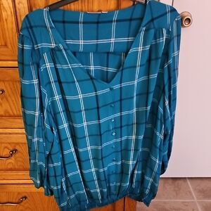 Avenue Blue and White Boxy Buttoned Blouse with Sailor Collar